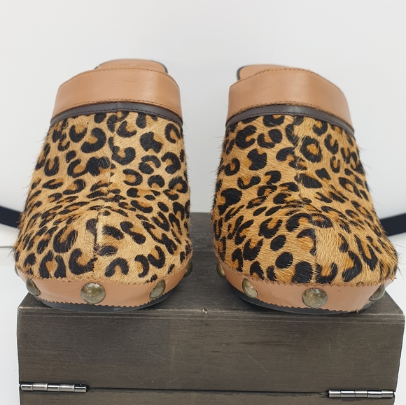 Tommy Hilfiger mules leopard pony hair wooden high heels size 8 - Picture 6 of 16